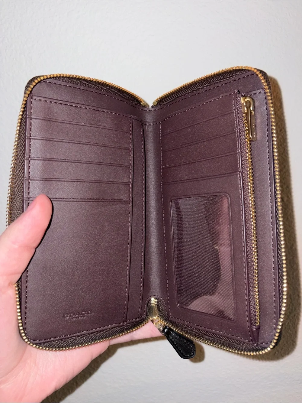 COACH Dark Brown Signature Zip Wallet